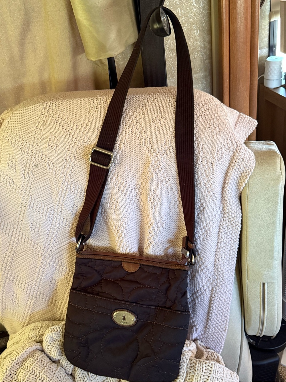 Fossil Brown Quilted Crossbody Bag